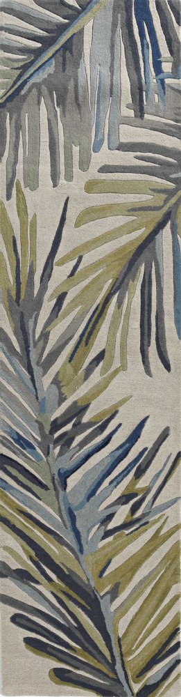 8' X 10' Ivory Blue And Green Wool Tropical Botanical Hand Tufted Area Rug