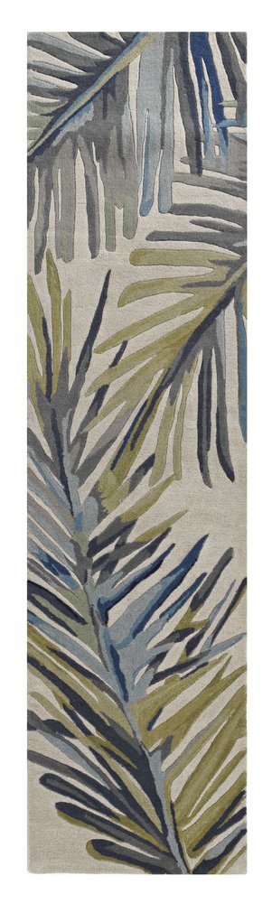 5' X 8' Ivory Blue And Green Wool Tropical Botanical Hand Tufted Area Rug