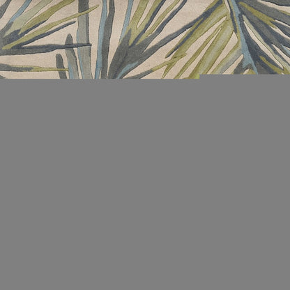 4' X 6' Ivory Blue And Green Wool Tropical Botanical Hand Tufted Area Rug
