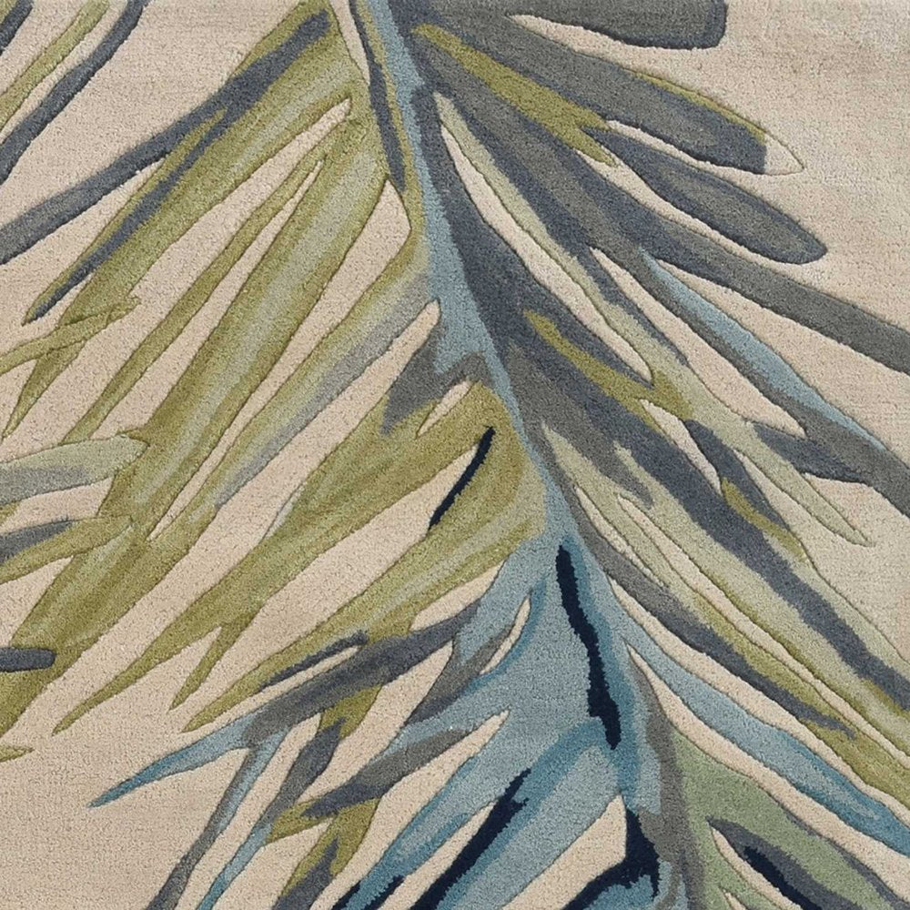 5' X 8' Ivory Blue And Green Wool Tropical Botanical Hand Tufted Area Rug