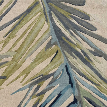 4' X 6' Ivory Blue And Green Wool Tropical Botanical Hand Tufted Area Rug