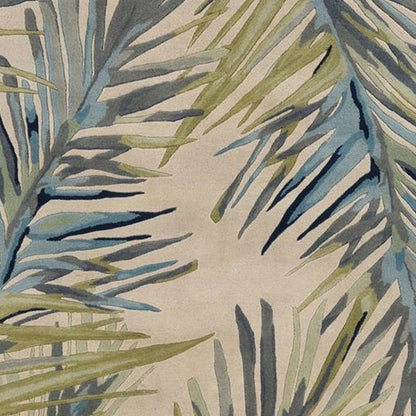 5' X 8' Ivory Blue And Green Wool Tropical Botanical Hand Tufted Area Rug