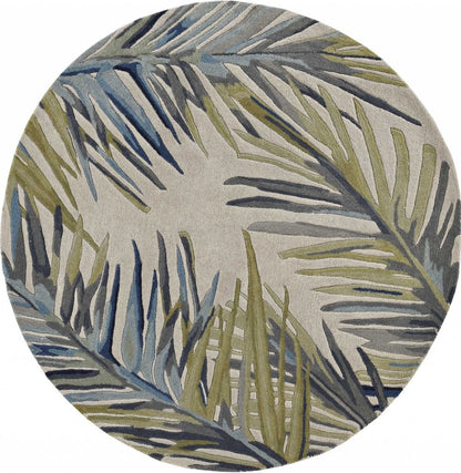 5' X 8' Ivory Blue And Green Wool Tropical Botanical Hand Tufted Area Rug