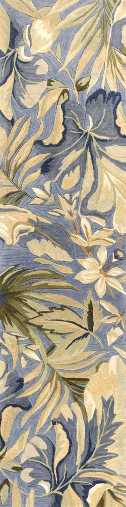 6' Blue Beige And Green Wool Tropical Botanical Hand Tufted Round Rug
