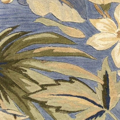 6' Blue Beige And Green Wool Tropical Botanical Hand Tufted Round Rug