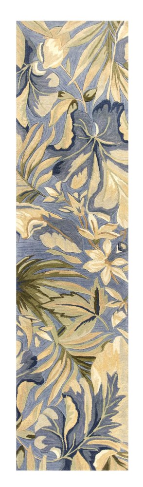 6' Blue Beige And Green Wool Tropical Botanical Hand Tufted Round Rug