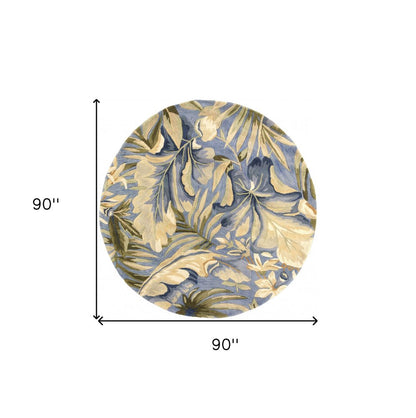 10' Blue Beige And Green Wool Tropical Botanical Hand Tufted Runner Rug