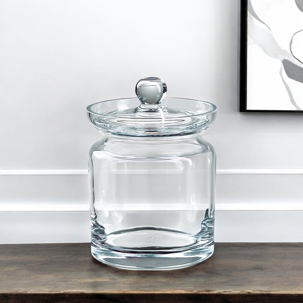 6" Clear Mouth Blown Crystal Biscuit Jar