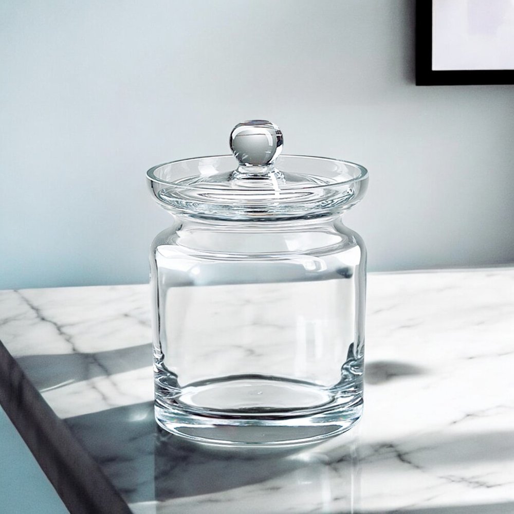 6" Clear Mouth Blown Crystal Biscuit Jar