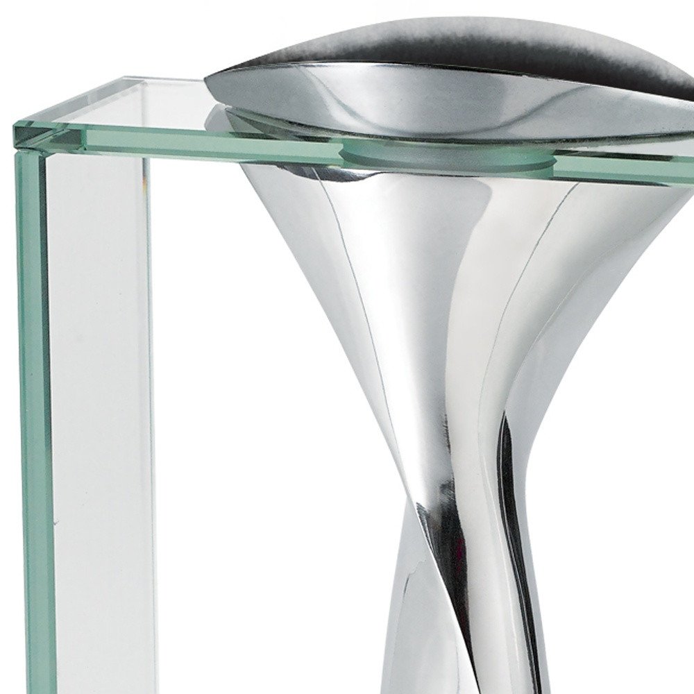 14" Clear Cylinder Aluminum And Crystal Glass Table Vase