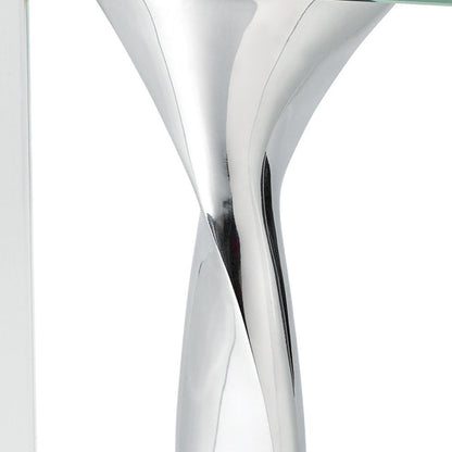 14" Clear Cylinder Aluminum And Crystal Glass Table Vase