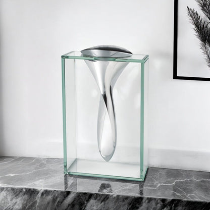 14" Clear Cylinder Aluminum And Crystal Glass Table Vase