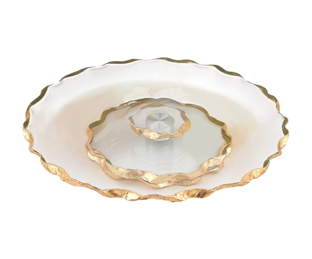 13" Clear and Gold Round Glass Hand Finished Lazy Susan