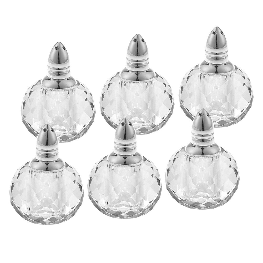 Set of Six Clear And Silver Round Cut Crystal Salt and Pepper Shakers