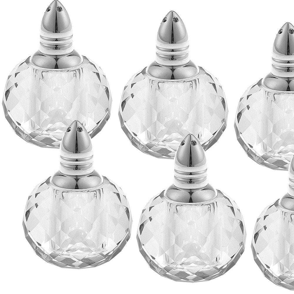 Set of Six Clear And Silver Round Cut Crystal Salt and Pepper Shakers