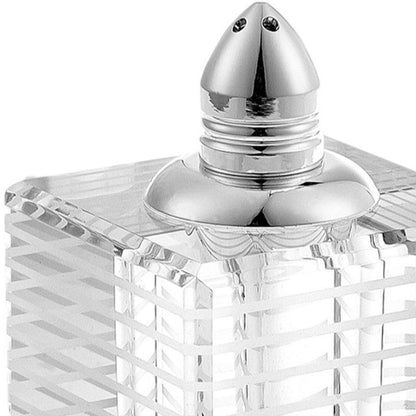 Set of Two Clear And Silver Crystal Striped Pepper Shakers