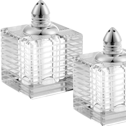 Set of Two Clear And Silver Crystal Striped Pepper Shakers