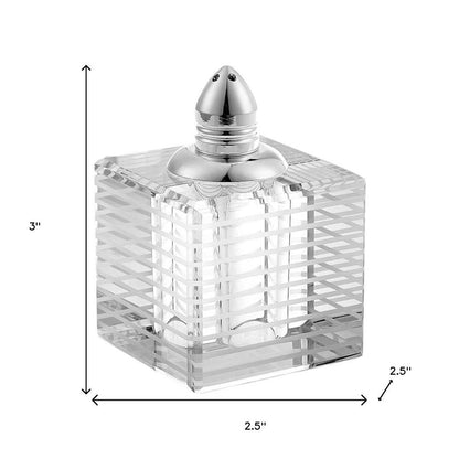 Set of Two Clear And Silver Crystal Striped Pepper Shakers