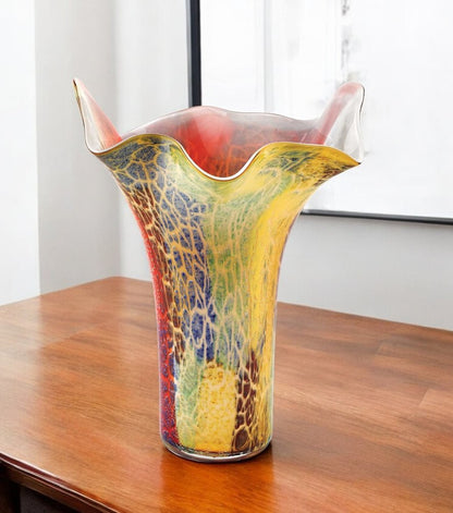 17" Red and Yellow Glass Abstract Novelty Table Vase