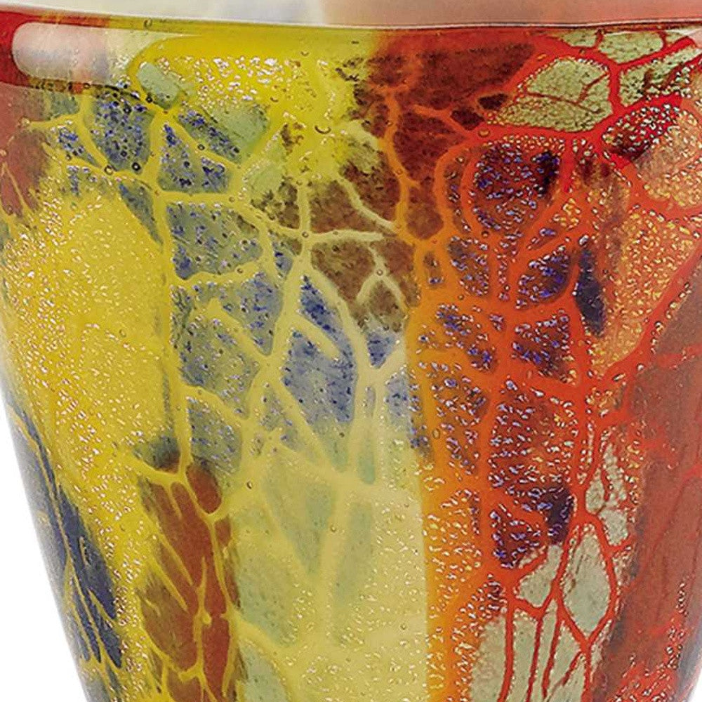 8" Orange Red and Yellow Murano Glass Abstract Oval Table Vase