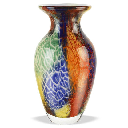 11" Blue Green And Orange Urn Murano Glass Table Vase