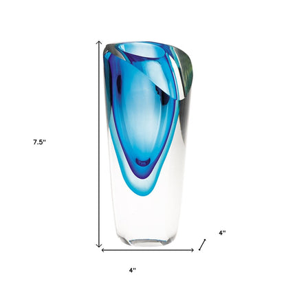 8" Clear and Blue Crystal Table Vase