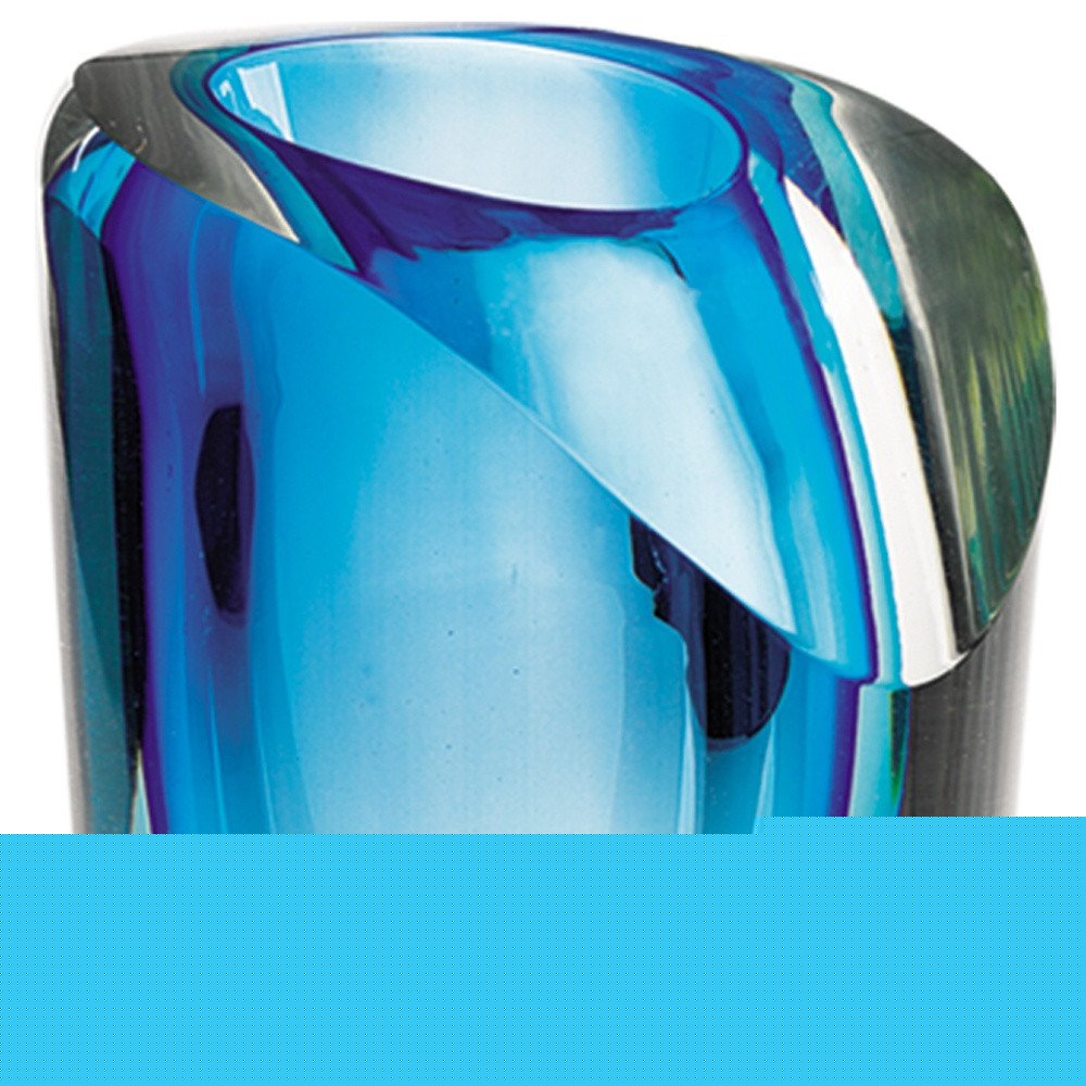 8" Clear and Blue Crystal Table Vase