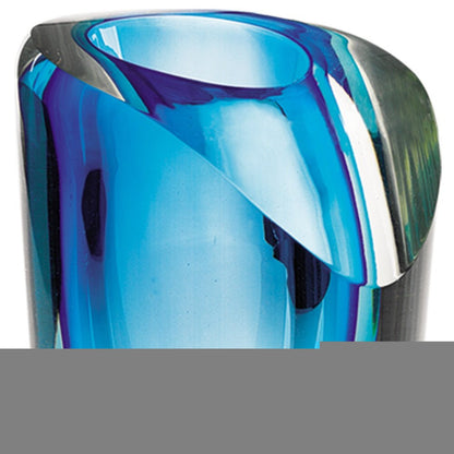 8" Clear and Blue Crystal Table Vase