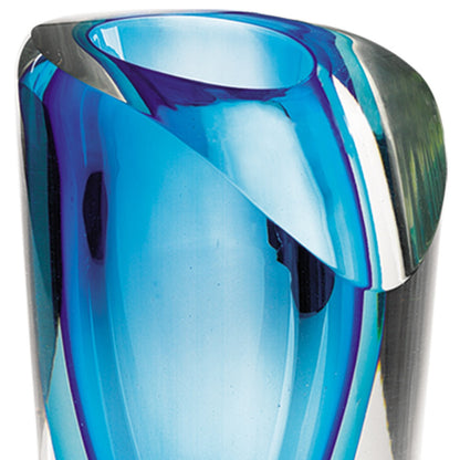 8" Clear and Blue Crystal Table Vase