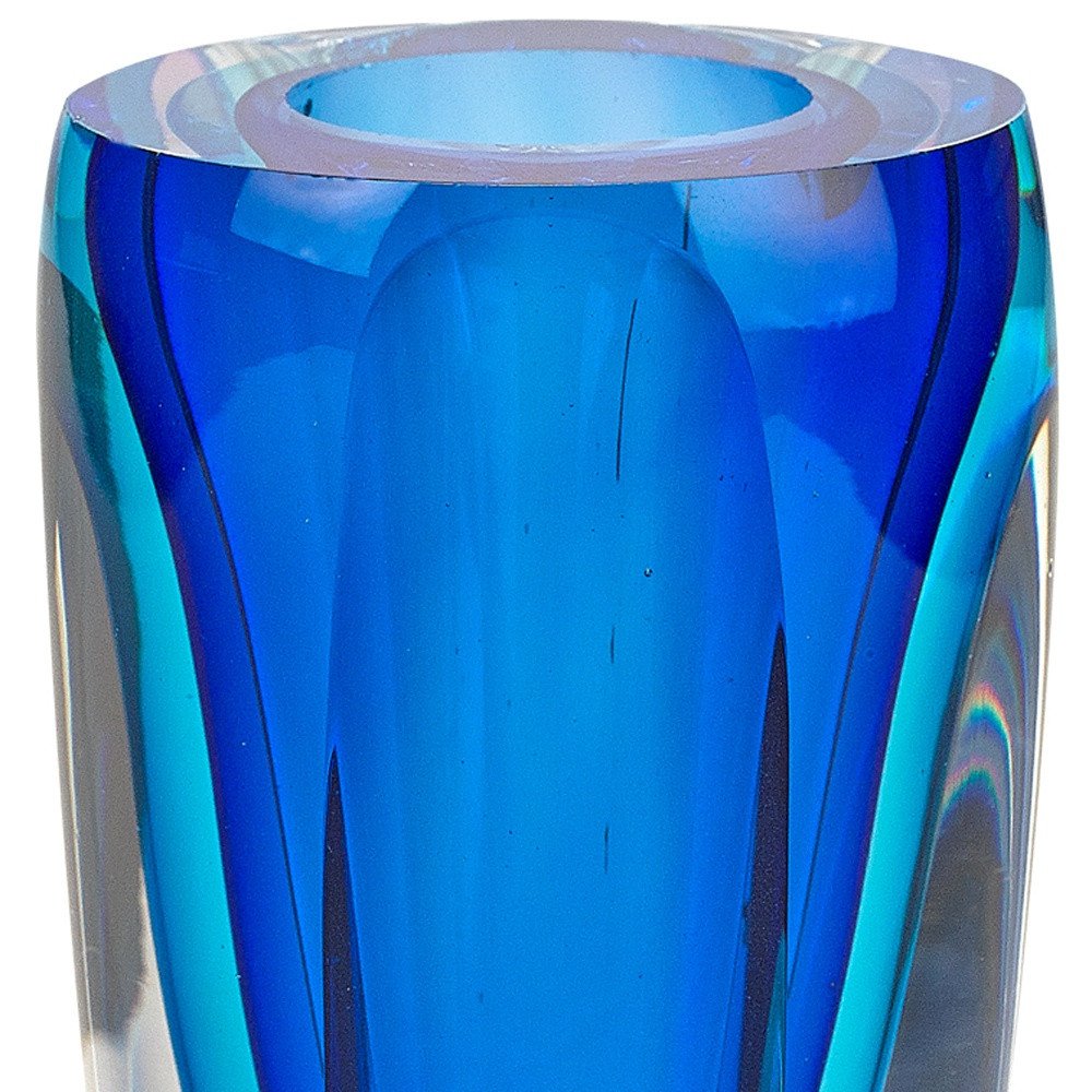 6" Blue And Clear Cylinder Crystal Glass Table Vase