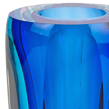 6" Blue And Clear Cylinder Crystal Glass Table Vase