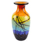11" Black Blue Red And Yellow Abstract Urn Handblown Glass Table Vase