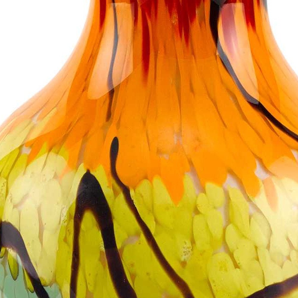 11" Black Blue Red And Yellow Abstract Urn Handblown Glass Table Vase
