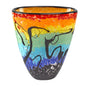 8" Red Orange Blue And Black Blue Abstract Oval Murano Glass Table Vase