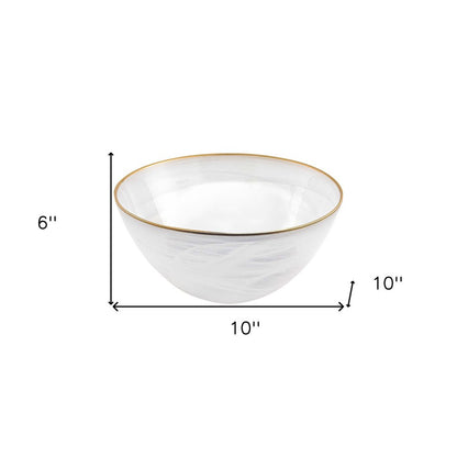 10" White and Gold Alabaster Glass Round Serving Bowl