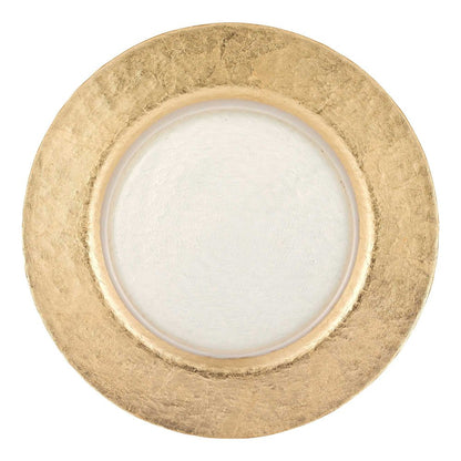 13" Clear And Gold Round Glass Handmade Charger Plate