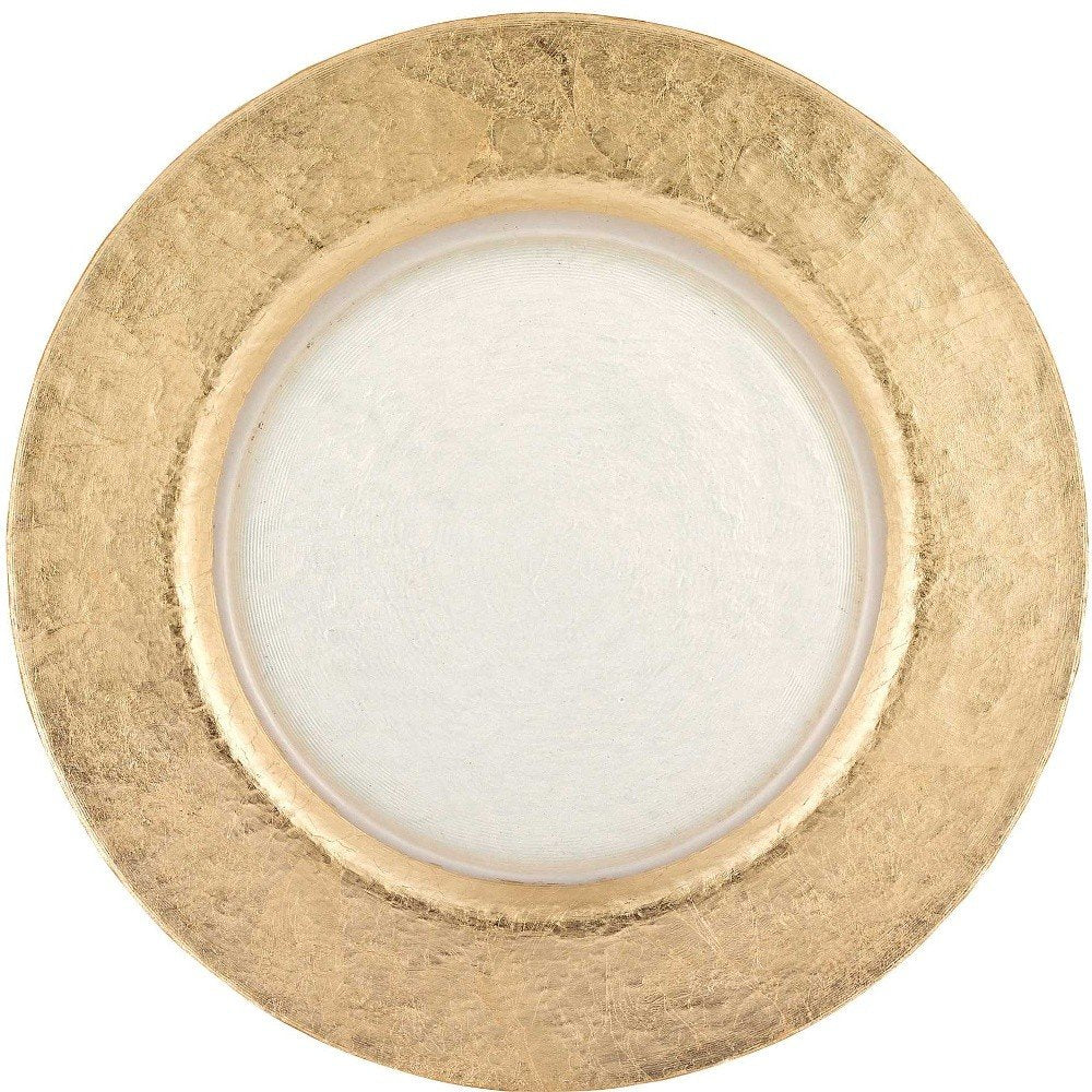 13" Clear And Gold Round Glass Handmade Charger Plate