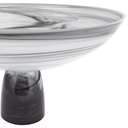 11" Black and White Alabaster Glass Round Pedestal Centerpiece Bowl