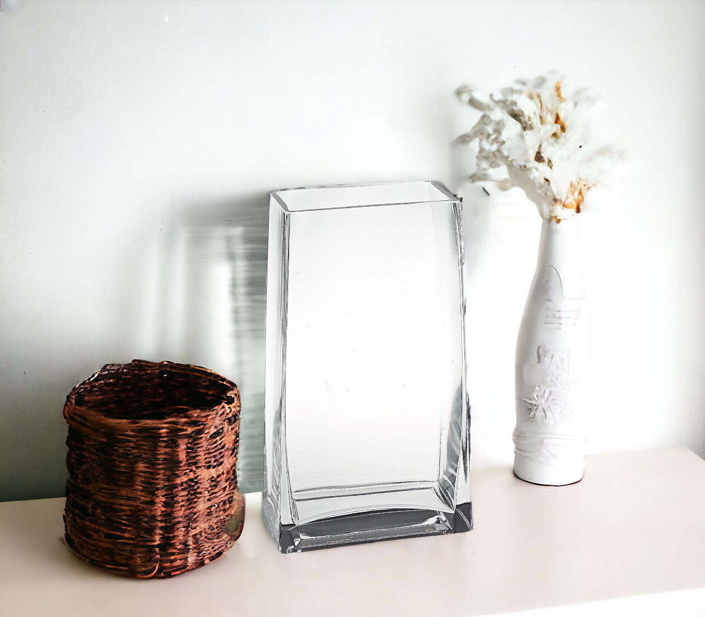 8" Crystal Glass Clear Rectangle Table Vase