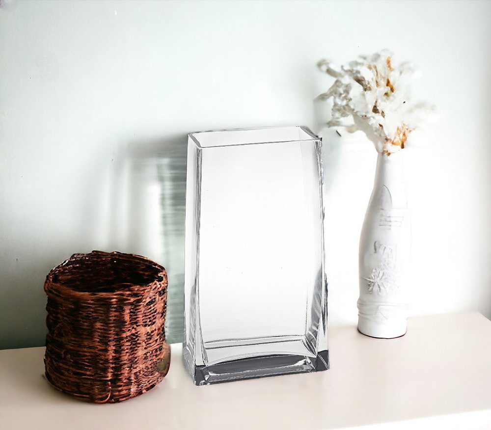 8" Crystal Glass Clear Rectangle Table Vase