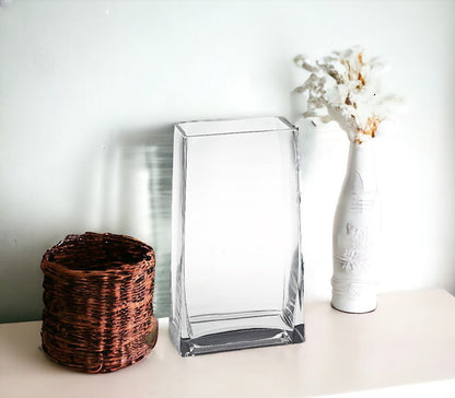 8" Crystal Glass Clear Rectangle Table Vase