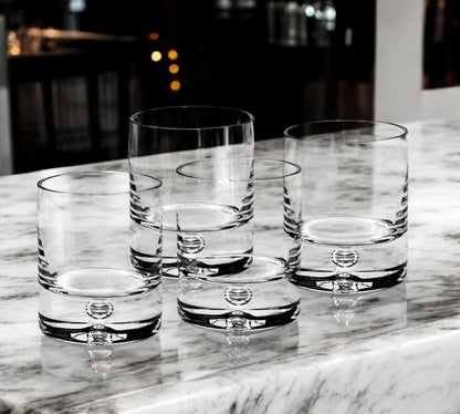 Set of Four Clear Mouth Blown Crystal Old Fashion Glasses