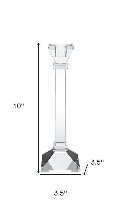 Set of Two Clear Crystal Tabletop Taper Candlesticks