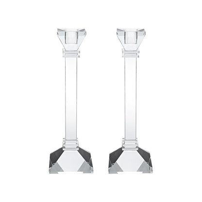 Set of Two Clear Crystal Tabletop Taper Candlesticks