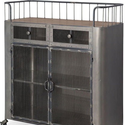 35" Gray Steel Metal And Wood Rolling Kitchen Bar Cart