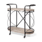 Cyclider Black Metal With Two Wooden Shelves Bar Cart