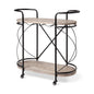 15" Black Solid Wood and Steel Round Rolling Kitchen Cart With Storage