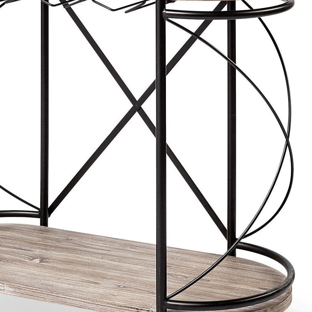 15" Black Solid Wood and Steel Round Rolling Kitchen Cart With Storage