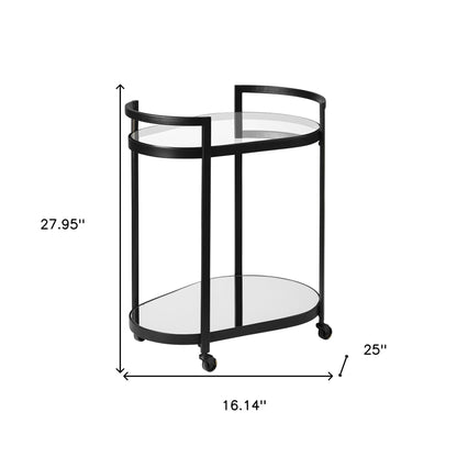 Cyclider Black Metal With Two Mirror Glass Shelves Bar Cart