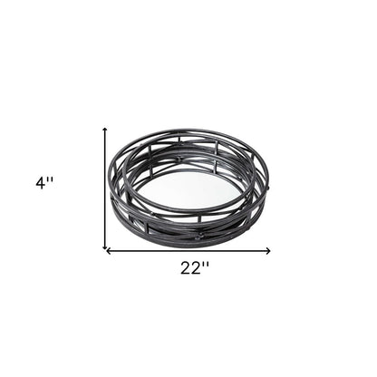 Set of Two Black Round Metal And Mirrored Glass Vanity Trays